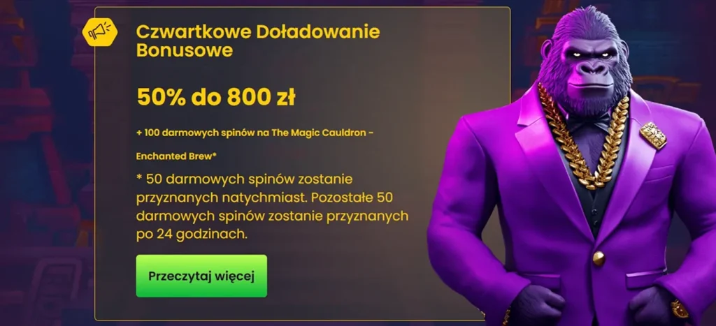 Czwartkowe doładowanie 50% do 800 zł w Bizzo Casino