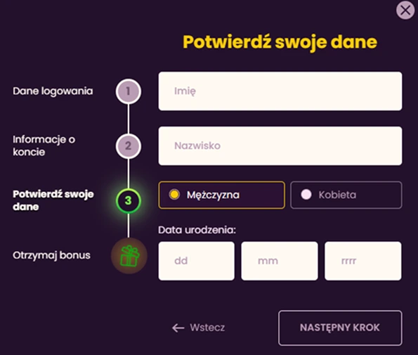 Potwierdzenie danych osobowych Bizzo Casino